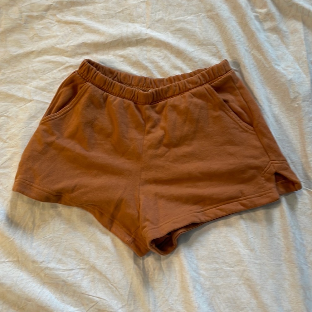 Orangey brown sweat pants material shorts by Aerie S/P